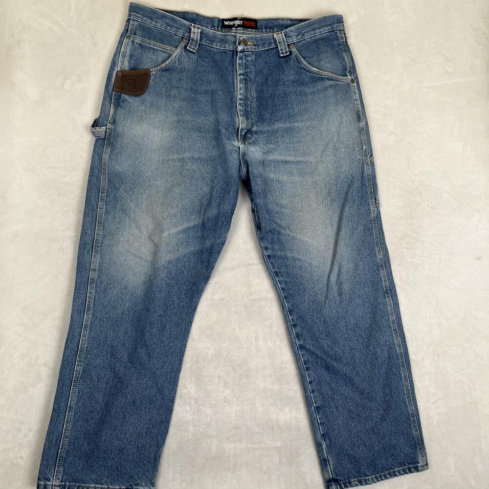 Wrangler RIGGS Workwear Jeans Mens 40x30 Blue Relaxed Straight Work Denim 3W02AI